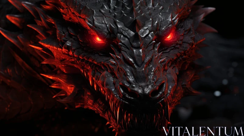 Black Dragon Head - 3D Fantasy Rendering AI Image