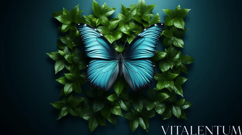 AI ART Blue Butterfly on Green Leaves - Symbol of Beauty and Hope
