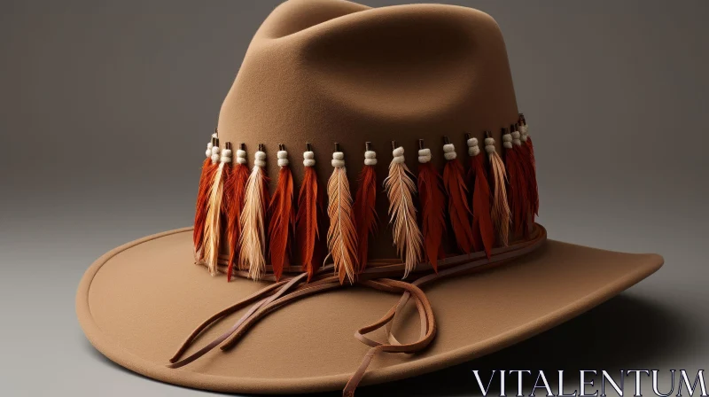 Brown Cowboy Hat with Colorful Feather Band - Fashion Accessory AI Image