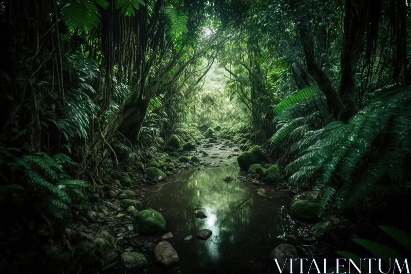 Captivating River in Lush Rainforest - Nature Photography AI Image