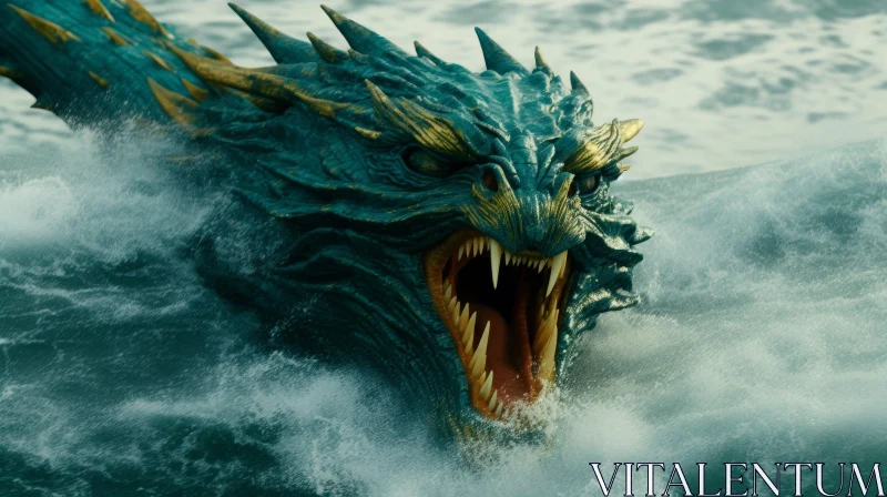 Emerald Dragon Rising from Ocean | Enchanting Digital Art AI Image