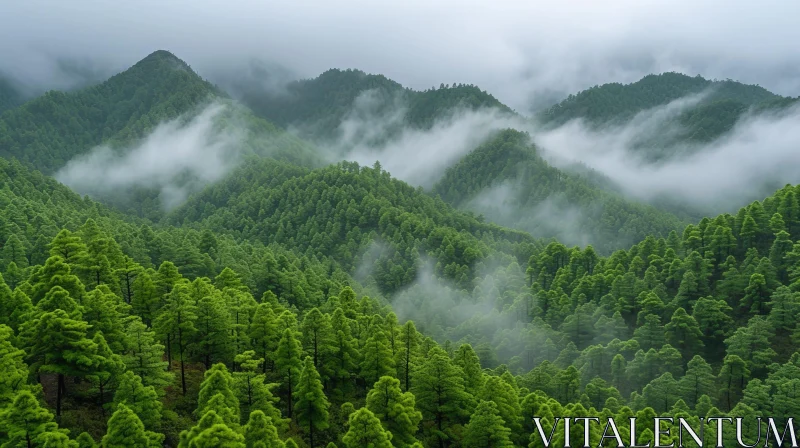 Ethereal Green Mountain Landscape AI Image