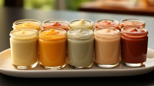 Exquisite Glass Jar Sauces on White Plate