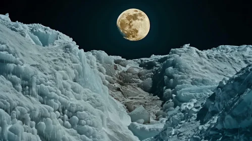 Full Moon Rising Over Snow-Covered Mountain Landscape