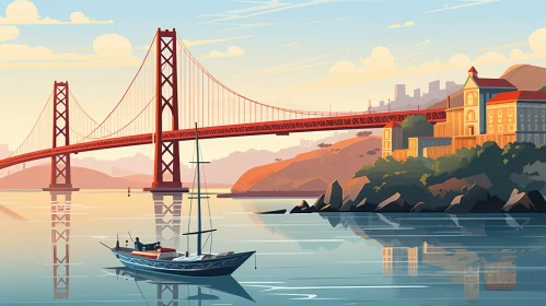 Golden Gate Bridge Digital Painting at Sunset