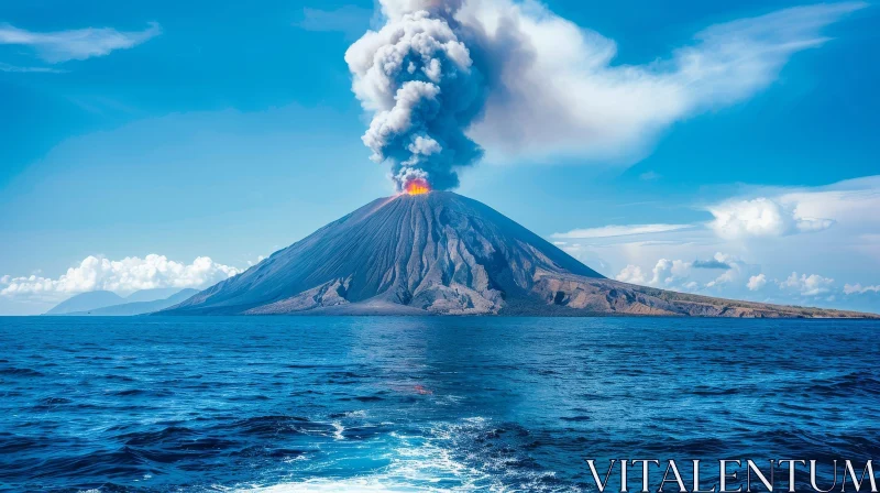Impressive Volcanic Eruption on Small Island AI Image