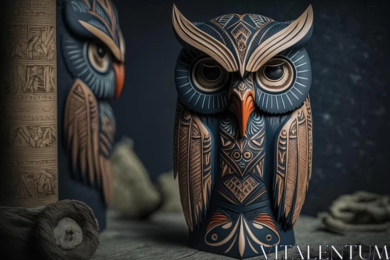 Intricately Crafted Wooden Owl | Realistic Spray Painted Art AI Image