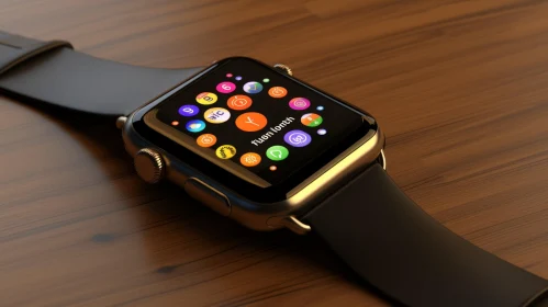 Luxurious Black Apple Watch with Gold Case on Wooden Surface