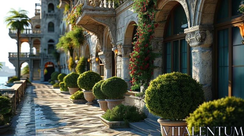 Luxurious Mediterranean-Style Mansion with Courtyard AI Image