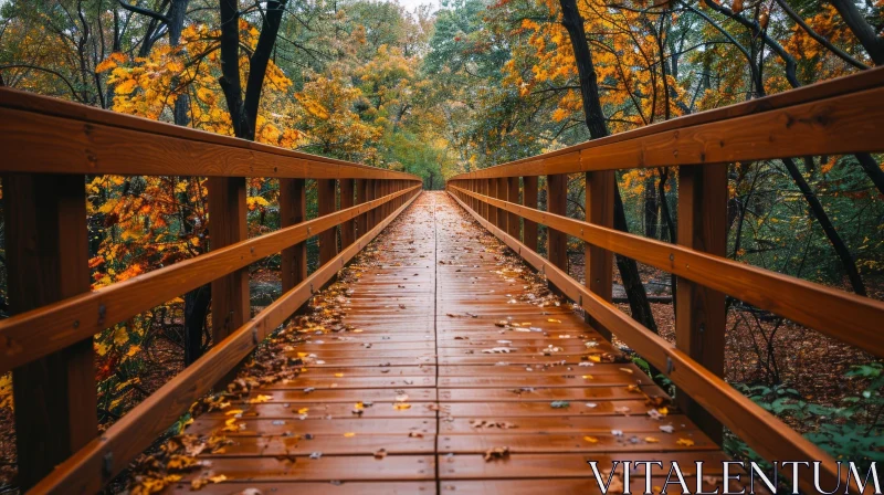 Majestic Wooden Bridge in Autumn Setting AI Image