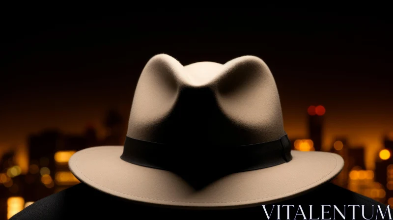Mysterious Man in Beige Fedora Hat at Night AI Image