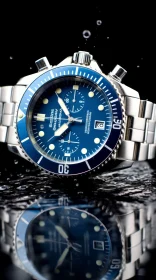 Stylish Blue and Silver Wristwatch Close-Up