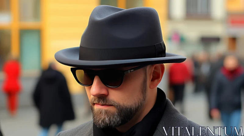 Stylish Man in Black Hat and Sunglasses AI Image