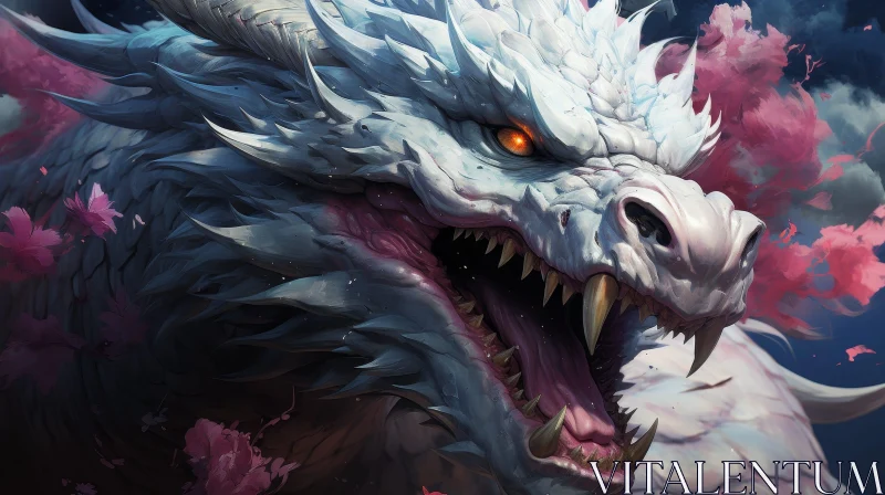 White Dragon Digital Painting - Dark Background Detail AI Image