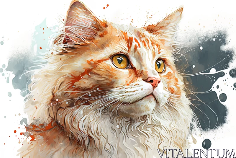 Captivating Watercolor Painting of a Majestic Cat | Orange and White | Fantasy Art AI Image