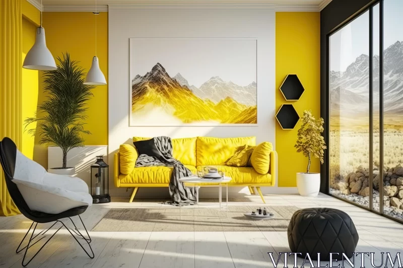 Colorful Living Room with Mountain Views | Modern Interior Design AI Image