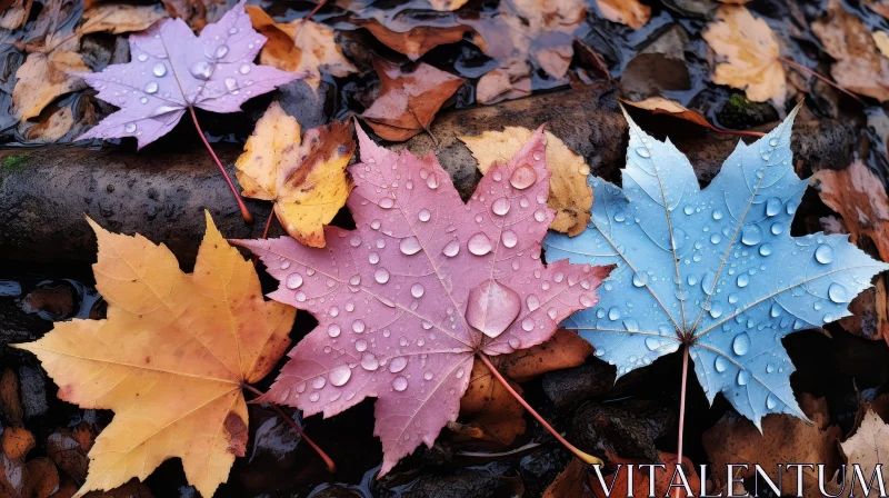 AI ART Colorful Wet Fallen Leaves Close-Up