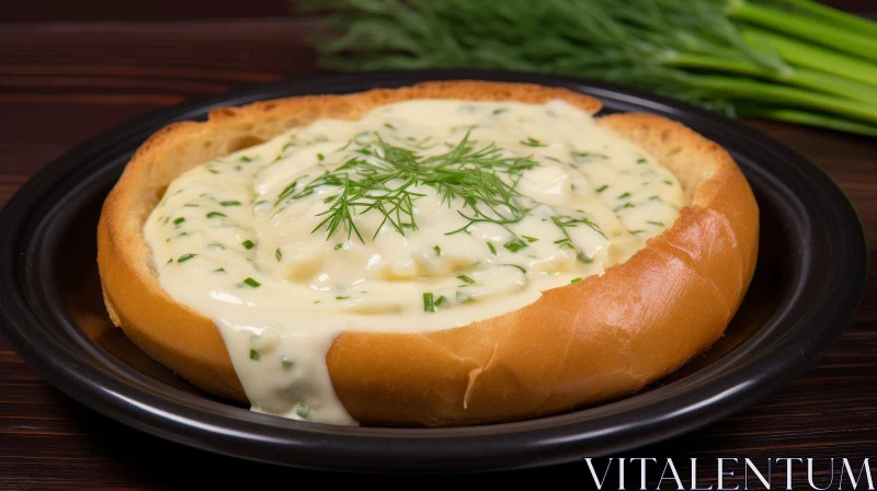 Delicious Creamy Cheese Soup in Bread Bowl AI Image