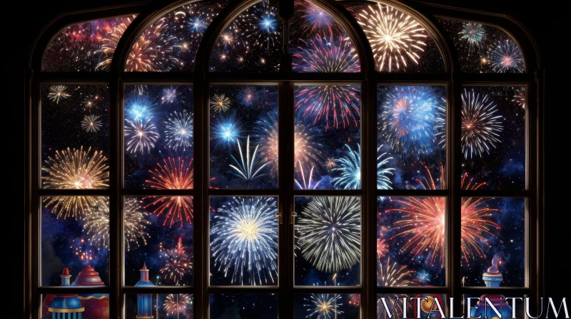 Enchanting Night View: Colorful Fireworks Display AI Image
