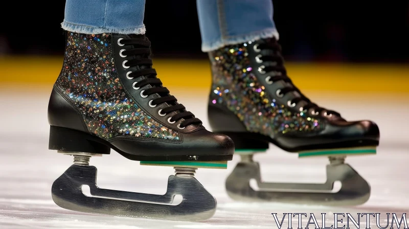 Figure Skater in Black Ice Skates on Ice AI Image