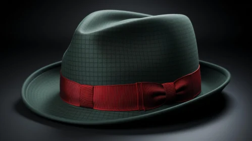 Green Fedora Hat with Red Ribbon 3D Rendering