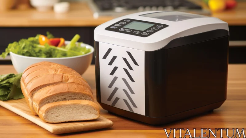 AI ART Modern Kitchen Bread Maker and Salad Scene
