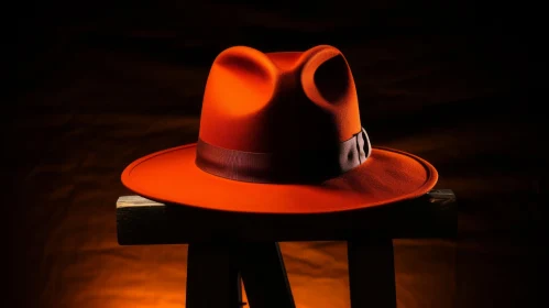 Stylish Orange Fedora Hat on Wooden Stool