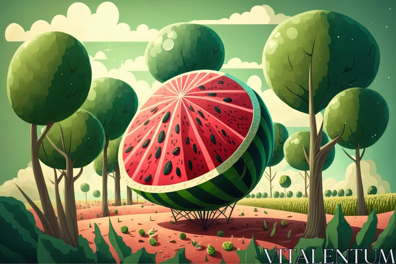 Surreal Watermelon Landscape Illustration - Detailed Still Life Design AI Image
