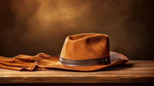 Vintage Style Brown Suede Cowboy Hat on Wooden Table
