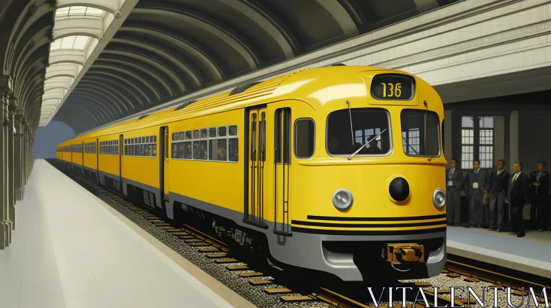Yellow Train at Subway Station - Realistic Detailed Rendering AI Image