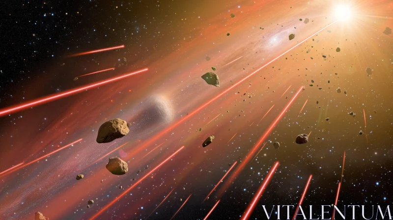 Asteroid Belt in Space - Orbiting Sun AI Image