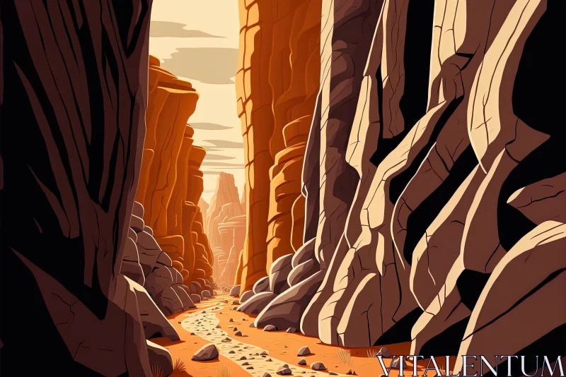 Cartoon Illustration of a Rock Path through a Canyon AI Image