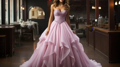 Elegant Woman in Pink Evening Gown