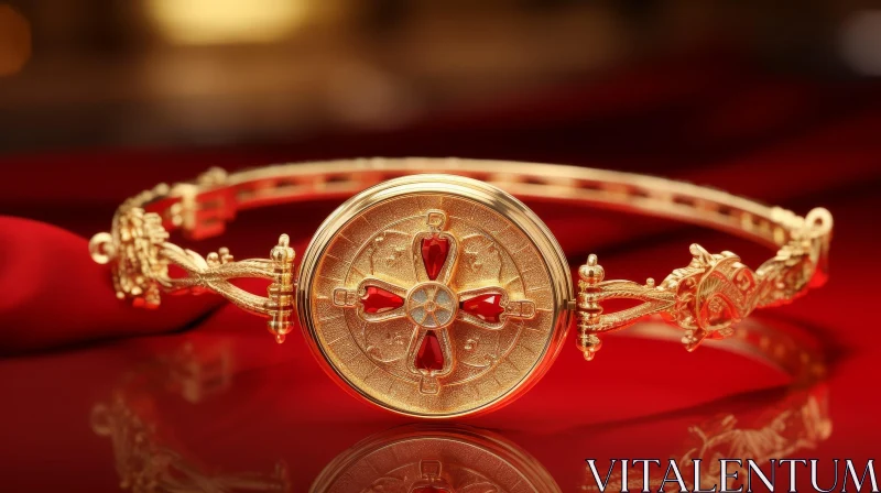 Exquisite Gold Bracelet with White Gold Cross Pendant and Rubies AI Image
