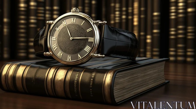 Luxurious Gold Wristwatch on Closed Book AI Image