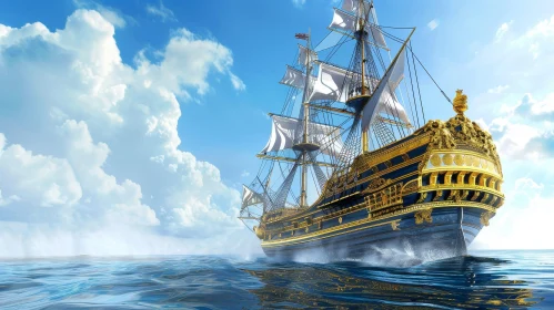 Majestic Sailing Ship in a Rough Sea - Digital Painting