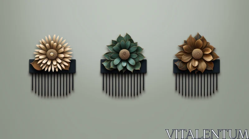 Metal Hair Combs with Decorative Flowers AI Image