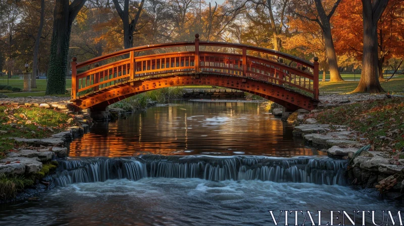 Scenic Wooden Bridge in Fall Park AI Image