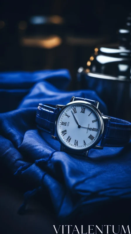 Stylish Men's Wristwatch on Blue Background AI Image