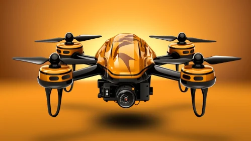 Yellow and Black Drone with Propellers in Mid-Air