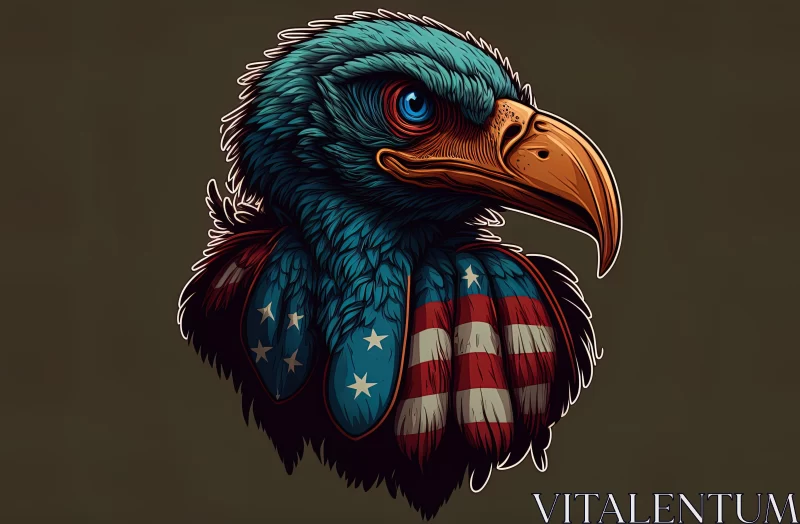 American Eagle with Flag Tattoo - Colored Cartoon Style AI Image