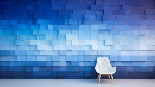 Blue and White Room with Chair - 3D Rendering