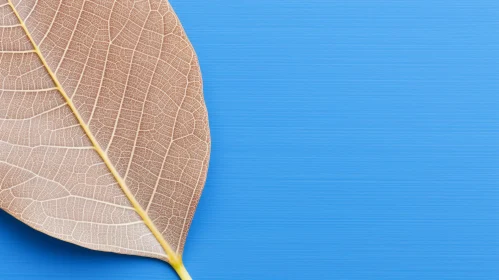 Brown Leaf on Blue Background Texture