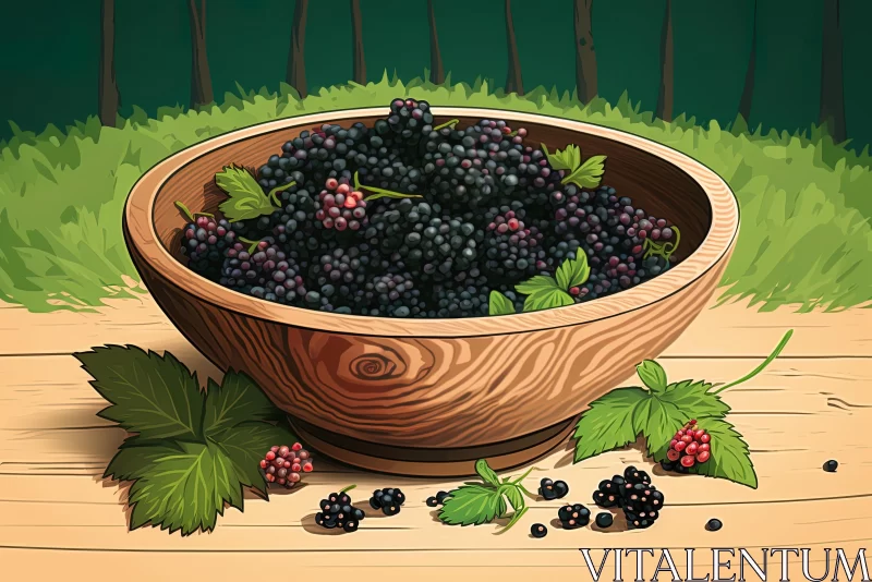 Captivating Illustration of Blackberries in a Forest | Vibrant Art AI Image