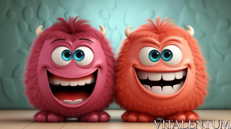 Cheerful Cartoon Monsters | 3D Rendering AI Image