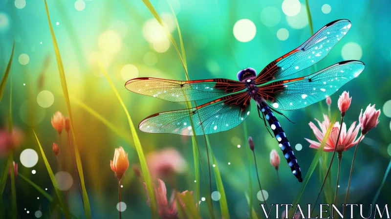 AI ART Dragonfly in Field of Flowers - Nature's Beauty Captured