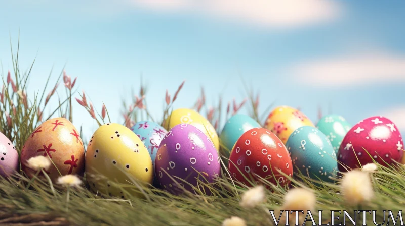 Easter Eggs in Green Grass: Joyful Festive Scene AI Image