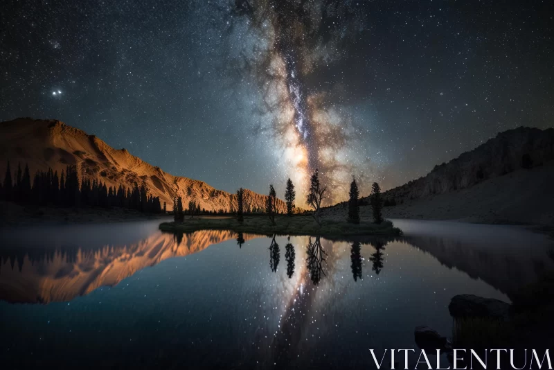 Milky Way Reflection: A Spectacular Show of Ages AI Image