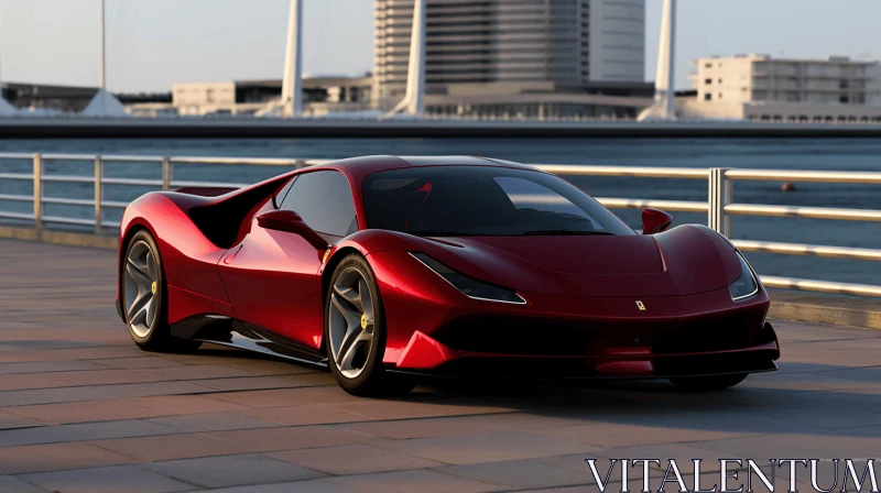Stunning Red Ferrari 488 and Marina | Realistic Hyper-Detailed Render AI Image