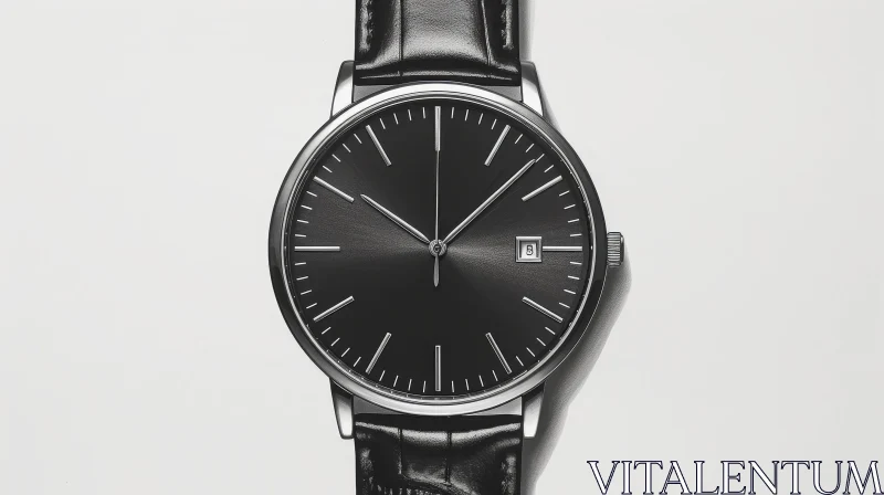 Stylish Black Dial Wristwatch Close-up AI Image